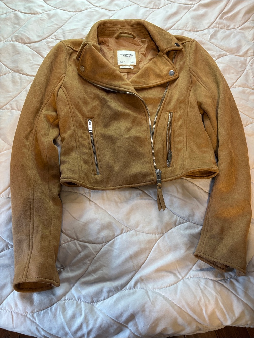 Abercrombie & Fitch Cropped Suede Moto Jacket - Camel